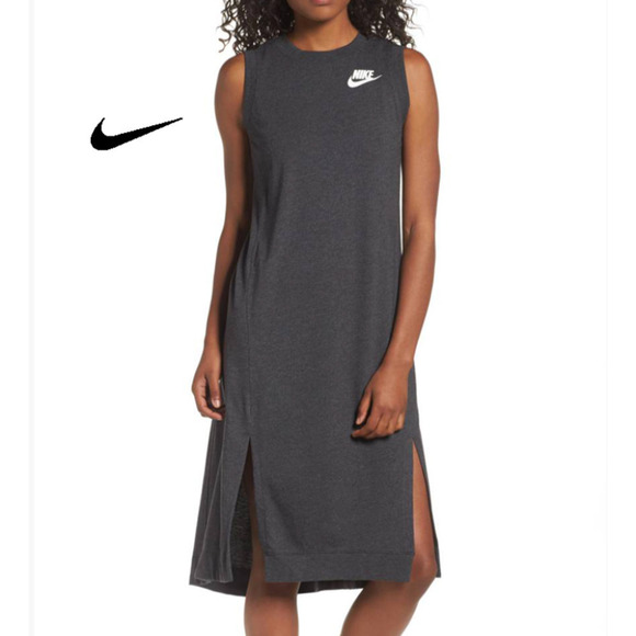 Nike Longline Sleeveless Midi Dress Size XS New Charcoal Gray Jersey Knit Tank - Picture 1 of 8